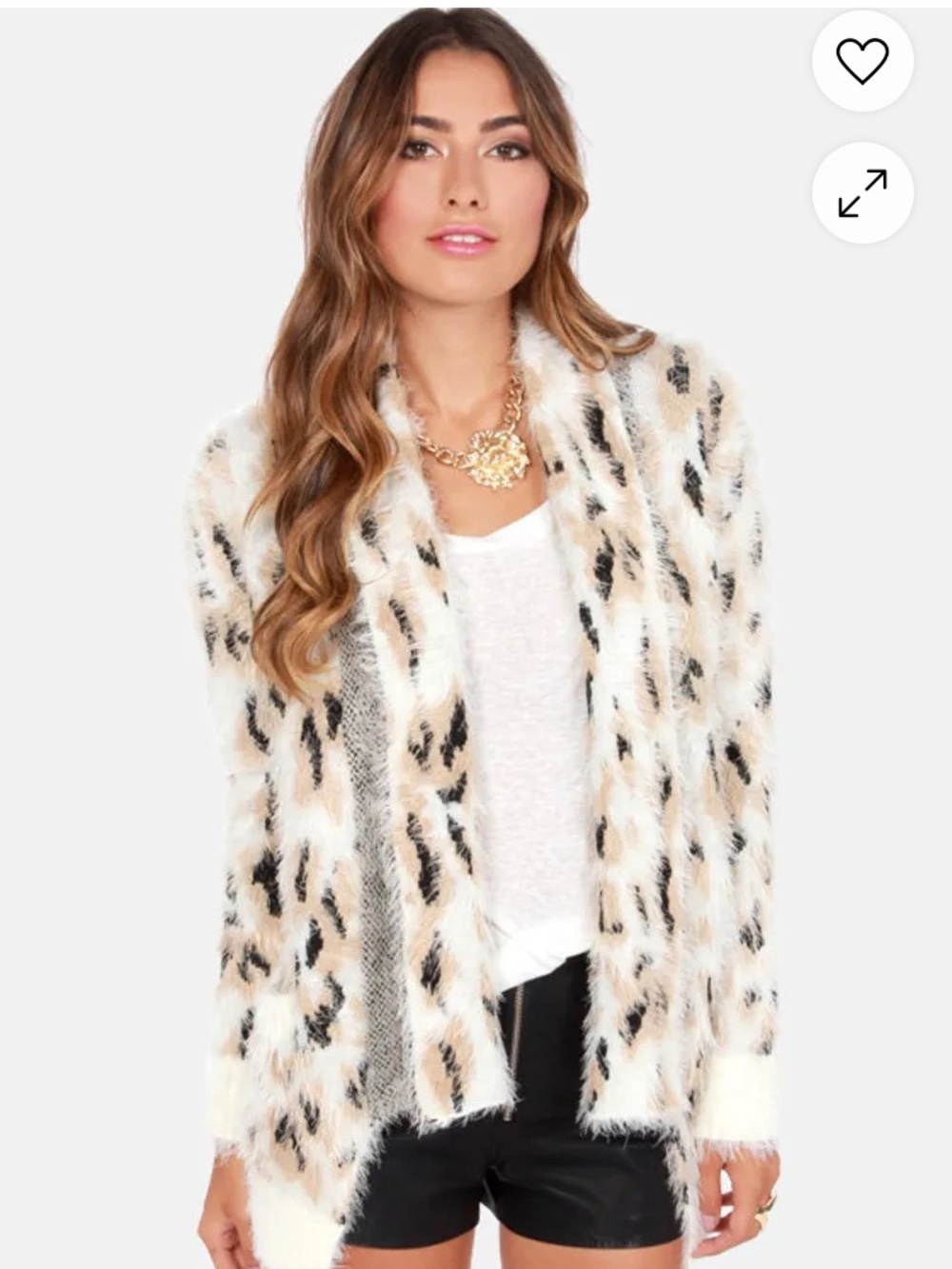 Mink Pink Zippora Cream Animal Print Wrap Sweater Cardigan SM Leopard Print Cozy - Picture 9 of 17